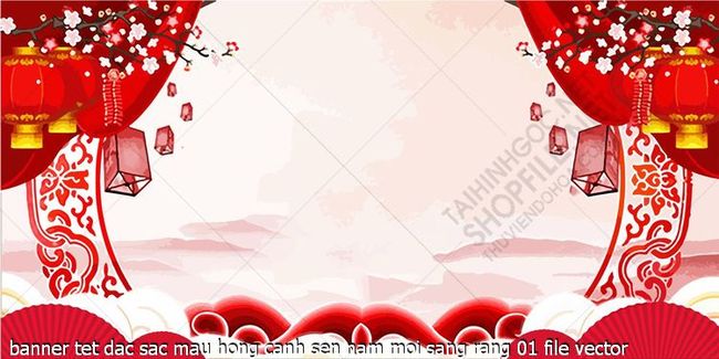 banner tet dac sac mau hong canh sen nam moi sang rang file vector